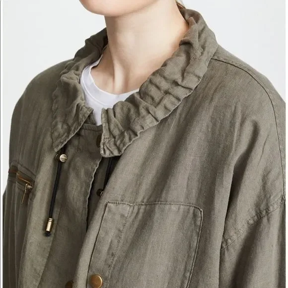 NWT Joie Filotea Zip Front Linen Jacket Green - Picture 2 of 7